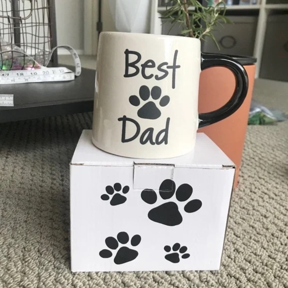 Burton Best Dog Paw Dad Ceramic Mug In White & Black